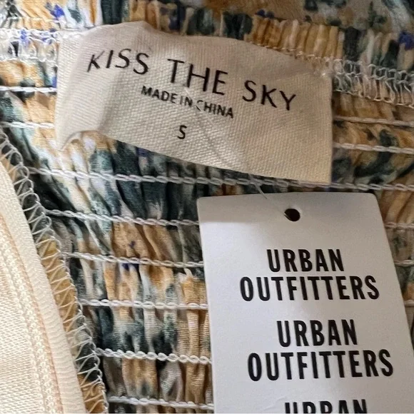 KISS THE SKY Urban Outfitters Floral Bardot Mini Dress Boho Size Small NWT - Picture 11 of 15